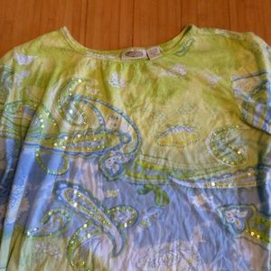 COLLECTIBLES FAIRYCORE SUMMER FLORAL TEE GREEN BLUES XL